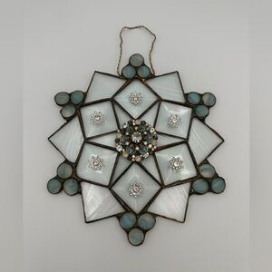 Hand Crafted Stained Glass and Vintage Jewelry Snowflake Starburst – 8”
